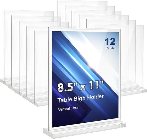 Comix Acrylic Sign Holder 8.5x11 Inches, 12 Pack Double Sided Clear Display Stand Plastic Table Top Paper Stand, Vertical Menu Flyer Holder for Restaurants, Store, Office in Saudi Arabia