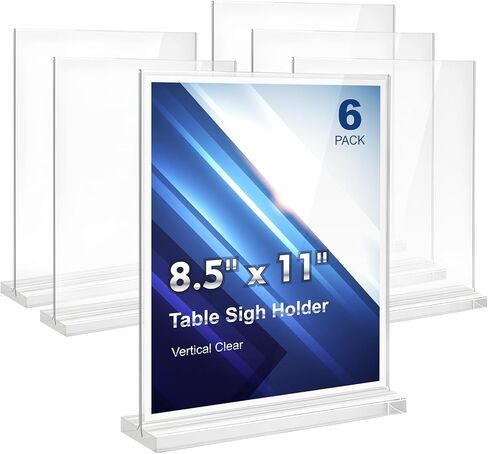 Comix Acrylic Sign Holder 8.5x11 Inches, 12 Pack Double Sided Clear Display Stand Plastic Table Top Paper Stand, Vertical Menu Flyer Holder for Restaurants, Store, Office in Saudi Arabia