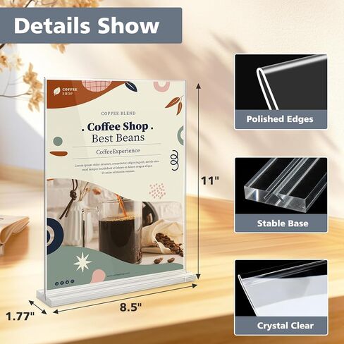 Comix Acrylic Sign Holder 8.5x11 Inches, 12 Pack Double Sided Clear Display Stand Plastic Table Top Paper Stand, Vertical Menu Flyer Holder for Restaurants, Store, Office in Saudi Arabia