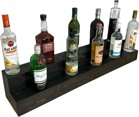 2 Tiered Countertop Liquor Bottle Display Shelf — Holds 26 Bottles Bar Organizers for Wine & Whiskey — Free Standing Bottle Stand for Home, Bar Decor — Wooden Kitchen Counter Shelf, Black in Saudi Arabia