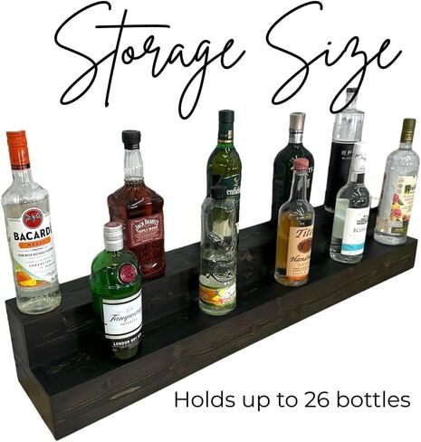 2 Tiered Countertop Liquor Bottle Display Shelf — Holds 26 Bottles Bar Organizers for Wine & Whiskey — Free Standing Bottle Stand for Home, Bar Decor — Wooden Kitchen Counter Shelf, Black in Saudi Arabia