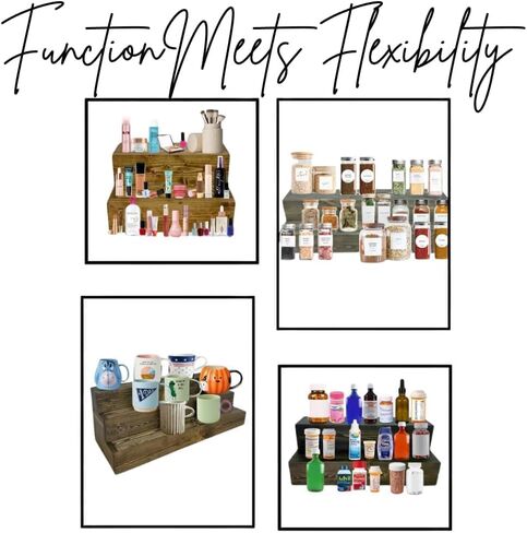 2 Tiered Countertop Liquor Bottle Display Shelf — Holds 26 Bottles Bar Organizers for Wine & Whiskey — Free Standing Bottle Stand for Home, Bar Decor — Wooden Kitchen Counter Shelf, Black in Saudi Arabia