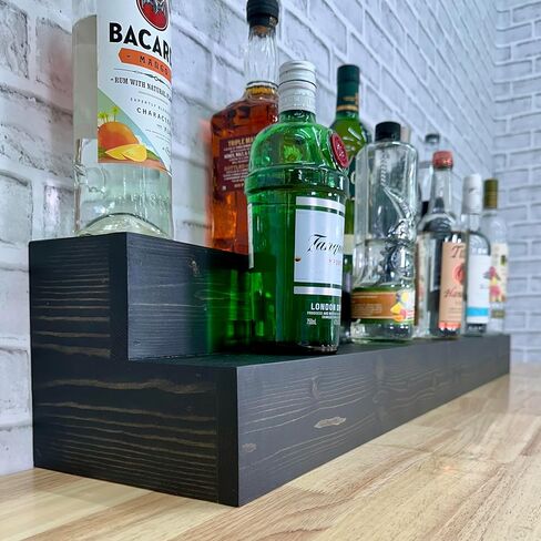 2 Tiered Countertop Liquor Bottle Display Shelf — Holds 26 Bottles Bar Organizers for Wine & Whiskey — Free Standing Bottle Stand for Home, Bar Decor — Wooden Kitchen Counter Shelf, Black in Saudi Arabia