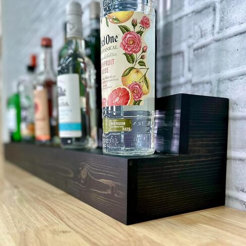 2 Tiered Countertop Liquor Bottle Display Shelf — Holds 26 Bottles Bar Organizers for Wine & Whiskey — Free Standing Bottle Stand for Home, Bar Decor — Wooden Kitchen Counter Shelf, Black in Saudi Arabia
