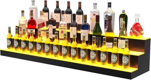 رف عرض زجاجات المشروبات الكحولية LED، رف شريط مضاء أكريليك مضاء 60 بوصة 3 خطوات للمنزل، رف شريط منزلي مضيء، حامل عرض زجاجة مضاء من الأكريليك مع جهاز تحكم عن بعد والتحكم في التطبيق in Kuwait