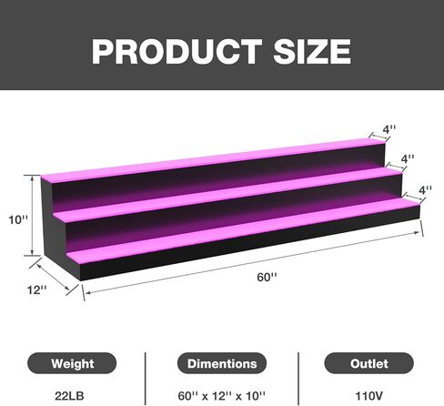 رف عرض زجاجات المشروبات الكحولية LED، رف شريط مضاء أكريليك مضاء 60 بوصة 3 خطوات للمنزل، رف شريط منزلي مضيء، حامل عرض زجاجة مضاء من الأكريليك مع جهاز تحكم عن بعد والتحكم في التطبيق in Kuwait
