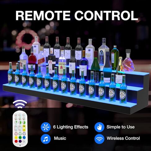 رف عرض زجاجات المشروبات الكحولية LED، رف شريط مضاء أكريليك مضاء 60 بوصة 3 خطوات للمنزل، رف شريط منزلي مضيء، حامل عرض زجاجة مضاء من الأكريليك مع جهاز تحكم عن بعد والتحكم في التطبيق in Kuwait