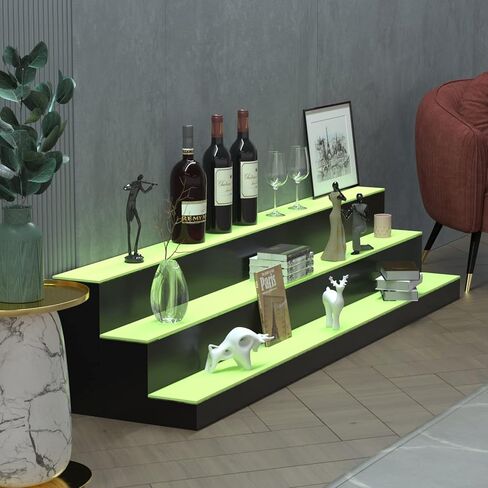 رف عرض زجاجات المشروبات الكحولية LED، رف شريط مضاء أكريليك مضاء 60 بوصة 3 خطوات للمنزل، رف شريط منزلي مضيء، حامل عرض زجاجة مضاء من الأكريليك مع جهاز تحكم عن بعد والتحكم في التطبيق in Kuwait