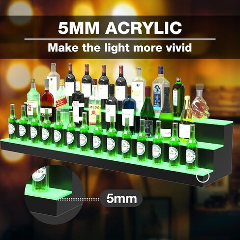 رف عرض زجاجات المشروبات الكحولية LED، رف شريط مضاء أكريليك مضاء 60 بوصة 3 خطوات للمنزل، رف شريط منزلي مضيء، حامل عرض زجاجة مضاء من الأكريليك مع جهاز تحكم عن بعد والتحكم في التطبيق in Kuwait