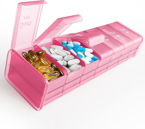 منظم حبوب منع الحمل كبير كبير - XXL Pill Box 7 أيام - منظم حبوب منع الحمل الأسبوعي مع AM PM مقصورات كبيرة حبوب منع الحمل كبيرة لمكملات حبوب منع الحمل Jumbo لفيتامينات منظم الأدوية الضخمة مرتين في اليوم in Kuwait