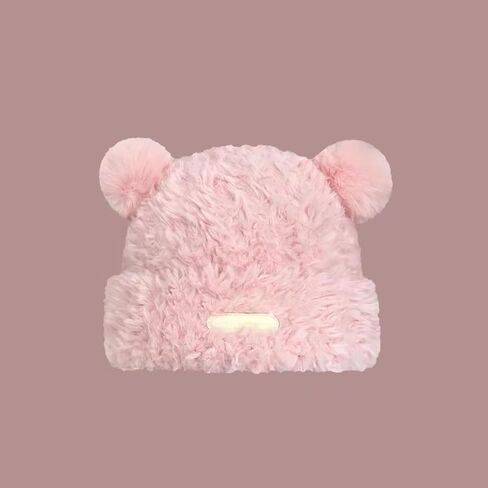 Womens Winter Beanie Hat Cute Fuzzy Bear Ear Hat Soft Plush Warm Knitted Cap for Women in Saudi Arabia