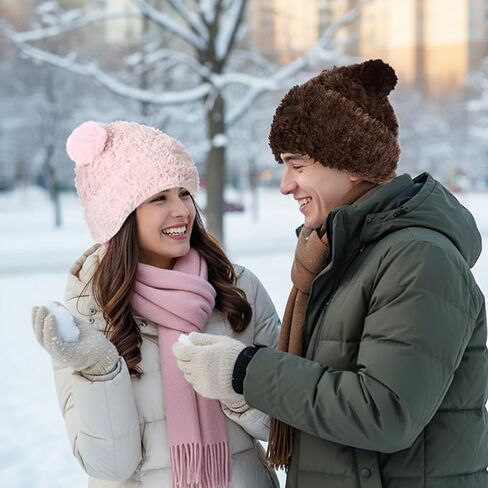 Womens Winter Beanie Hat Cute Fuzzy Bear Ear Hat Soft Plush Warm Knitted Cap for Women in Saudi Arabia