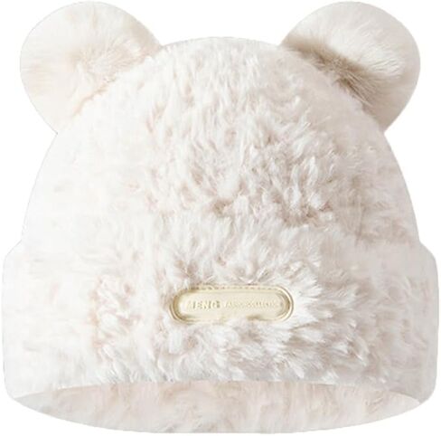 Womens Winter Beanie Hat Cute Fuzzy Bear Ear Hat Soft Plush Warm Knitted Cap for Women in Saudi Arabia