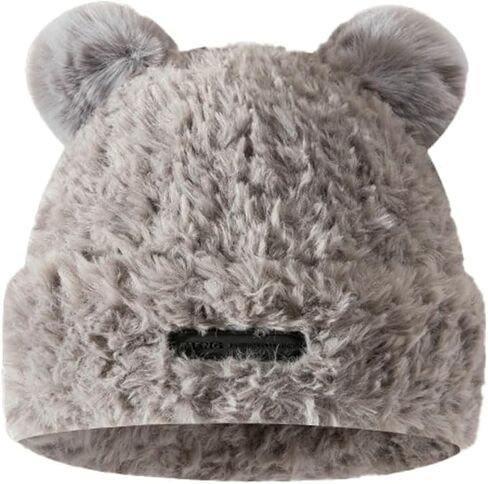 Womens Winter Beanie Hat Cute Fuzzy Bear Ear Hat Soft Plush Warm Knitted Cap for Women in Saudi Arabia