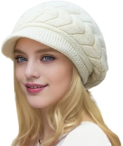 Hat Autumn/Winter Warm Knit Wool Hat with Fleece Lining Versatile Beret Women's Winter in Saudi Arabia