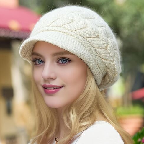 Hat Autumn/Winter Warm Knit Wool Hat with Fleece Lining Versatile Beret Women's Winter in Saudi Arabia