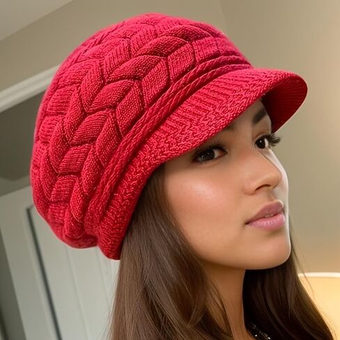 Hat Autumn/Winter Warm Knit Wool Hat with Fleece Lining Versatile Beret Women's Winter in Saudi Arabia