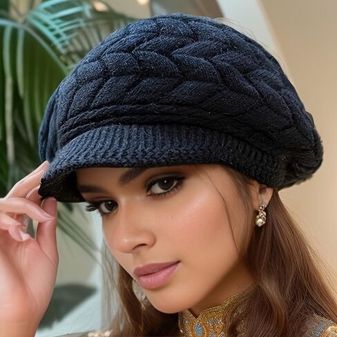 Hat Autumn/Winter Warm Knit Wool Hat with Fleece Lining Versatile Beret Women's Winter in Saudi Arabia
