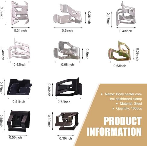 100 PCS Car Dashboard Trim Clips - 10 Sizes Interior Trim Panel Fasteners Set, Rust-proof Metal Spring Clips with Storage Box, Compatible with Most Cars (Multicolored) in Kuwait