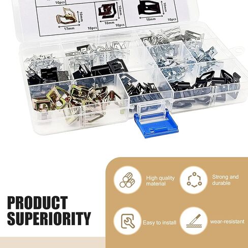 100 PCS Car Dashboard Trim Clips - 10 Sizes Interior Trim Panel Fasteners Set, Rust-proof Metal Spring Clips with Storage Box, Compatible with Most Cars (Multicolored) in Kuwait