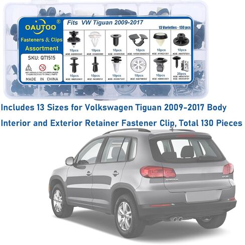 OAUTOO 130pcs fits Volkswagen Tiguan 2009-2017, Tiguan Limited 2017-2018 Body Interior and Exterior Retainer Fastener Clip Assortment Door Trim Panel Clips Bumper Fender Liner Screw with Nut Kit in Saudi Arabia