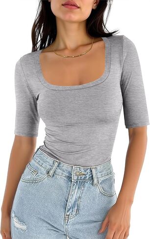 ANRABESS Womens Half Sleeve Tops Square Neck Slim Fit T-Shirt Summer 2026 Fashion Casual Basic Tee Shirts Spring Work Outfits in Saudi Arabia