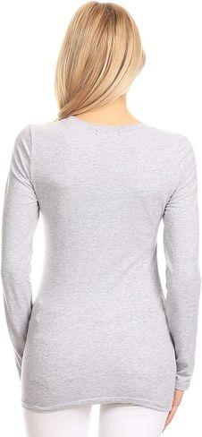 تي شيرت قطني مثير بياقة دائرية وأكمام طويلة من Ambiance Apparel (متوسط، رمادي منقط) in Kuwait