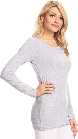 تي شيرت قطني مثير بياقة دائرية وأكمام طويلة من Ambiance Apparel (متوسط، رمادي منقط) in Kuwait