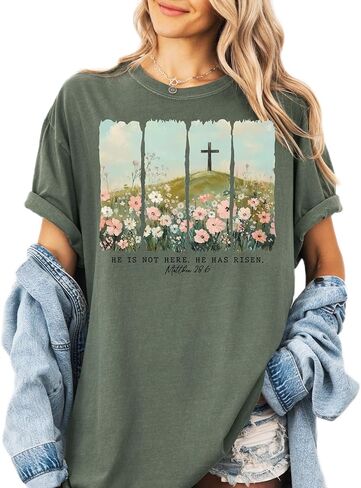 Comfort Colors He is Risen Cross Graphic T-Shirt – Matthew 28:6 in Kuwait