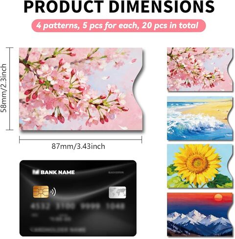 peacoblue 20Pcs RFID Blocking Sleeves for Credit Cards, 4 Stlye Scenery and Plants RFID Card Holder Protector - Identity Theft Protection Perfect Gifts for Men Women Travel Essentials Accessories in Saudi Arabia