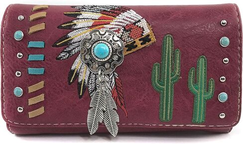 Zelris Native Indian Chieftain Headdress Feather Turquoise Stone Cactus Wallet in Kuwait