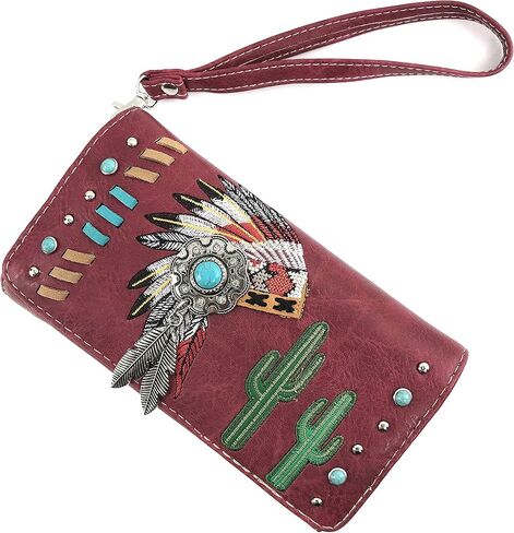 Zelris Native Indian Chieftain Headdress Feather Turquoise Stone Cactus Wallet in Kuwait
