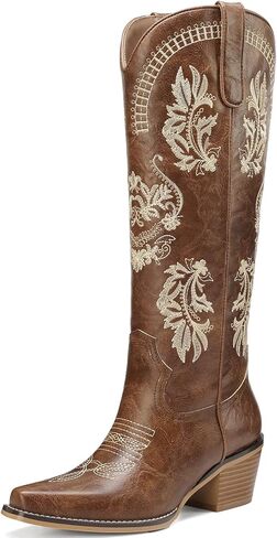Womens Knee High Cowgirl Boots Pointed Toe Western Cowboy Country Boots with Classic Embroidered in Kuwait