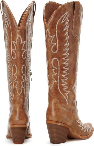 أحذية رعاة البقر للنساء الغربية حذاء برقبة للركبة ريترو خمر البلد التطريز أشار تو طويل القامة طويل راعية البقر التمهيد in Kuwait