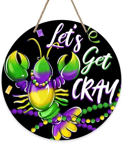 Deroro Mardi Gras Fleur De Lis Front Door Sign, New Orleans Carnival Wood Door Hanger Outdoor Outside Porch Decor, Crown Beads Wooden Wreath Indoor Wall Hanging Decoration in Saudi Arabia