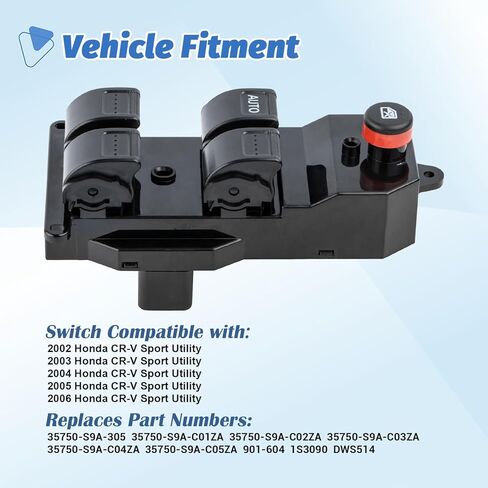 Driver Side Master Power Window Switch Fit for Honda CR-V 2002-2006, 20 Pins, Replaces OEM 35750-S9A-305, DWS514, 1S3090 in Saudi Arabia