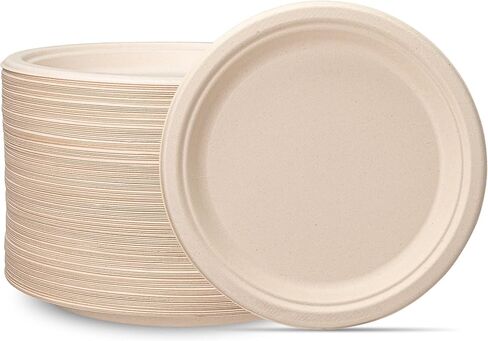 Comfy Package [7 Inch - 125 Pack Paper Plates, 100% Compostable Plates Heavy-Duty - Kraft Biodegradable Plates, Disposable Sugarcane Paper Plates - Brown Unbleached in Kuwait