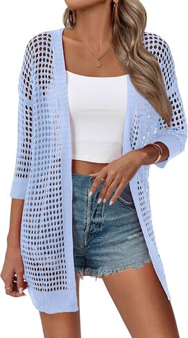 Zeagoo Women's 2025 Summer Crochet Lightweight Cardigan Short Sleeve Boho Kimono Oversized Open Front Sweater Tops in Kuwait