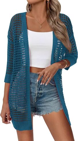 Zeagoo Women's 2025 Summer Crochet Lightweight Cardigan Short Sleeve Boho Kimono Oversized Open Front Sweater Tops in Saudi Arabia