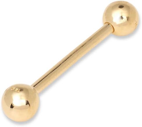 JewelryWeb - Solid 14k Gold 14G 5mm Ball Straight Barbell Internally Threaded Tongue Ring - Tongue Piercing Jewelry for Men and Women - Hypoallergenic Body Jewelry in Kuwait