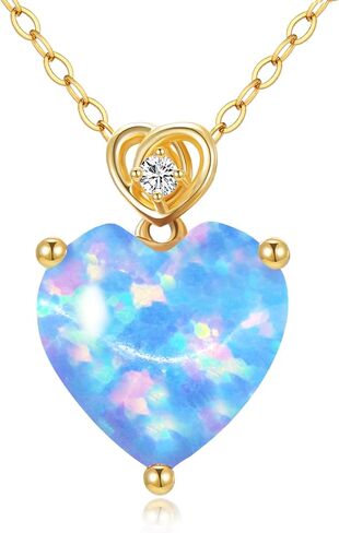 14K Yellow Gold Love Heart Opal Necklace for Women,3 Carat Heart-Cut Created October Birthstone Pendant Anniversary Birthday Mother's Day Christmas Necklaces for Her Wife 16+2 inch in Kuwait