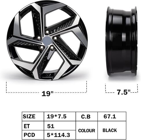 19"× 7.5" Replacement Wheel Rim Compatible with Hyundai Tucson 2022-2024, PCD 5×114.3mm, Offset 51mm, CB 67.1mm, Front or Rear Direct Replacement Black Rim in Saudi Arabia