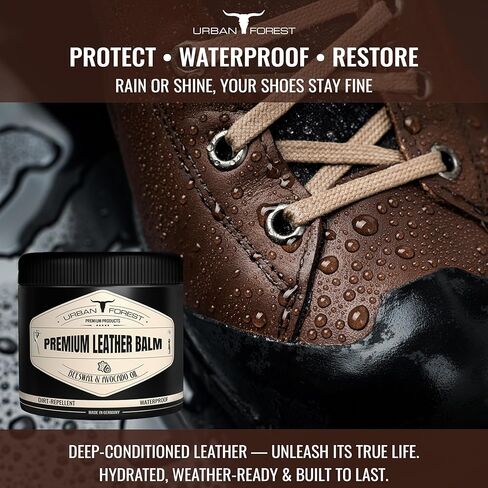 URBAN FOREST Leather Care Conditioner incl. natural Beeswax & Avocado Oil 16.9 fl oz, Heavy Duty Scratch Repair Balm - Preservative for Dry Cracked Furniture, Car Seats, Saddles, Boots Made in Germany in Saudi Arabia