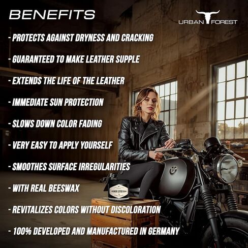 URBAN FOREST Leather Care Conditioner incl. natural Beeswax & Avocado Oil 16.9 fl oz, Heavy Duty Scratch Repair Balm - Preservative for Dry Cracked Furniture, Car Seats, Saddles, Boots Made in Germany in Saudi Arabia