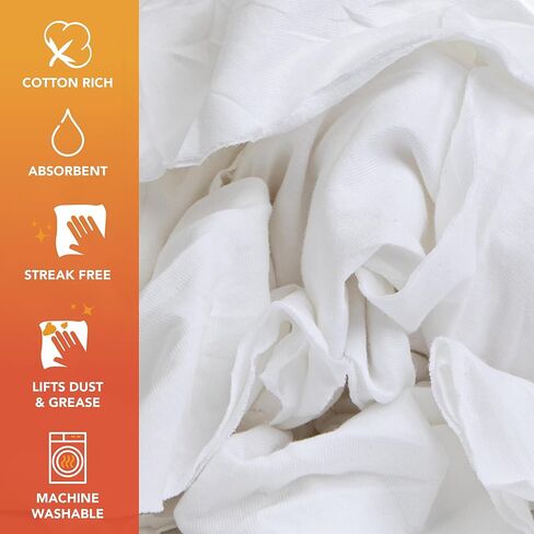 Arkwright Premium T-Shirt Rags Bulk, 5 lb Box, Cotton Cleaning Towels, Low Lint Knit Wiping Cloths for Paint, Stain, Grease, Shop and Auto Use, Quick Dry Machine Washable, White in Saudi Arabia