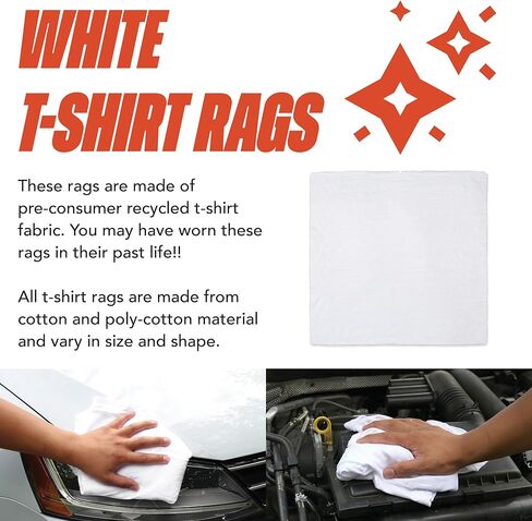 Arkwright Premium T-Shirt Rags Bulk, 5 lb Box, Cotton Cleaning Towels, Low Lint Knit Wiping Cloths for Paint, Stain, Grease, Shop and Auto Use, Quick Dry Machine Washable, White in Saudi Arabia