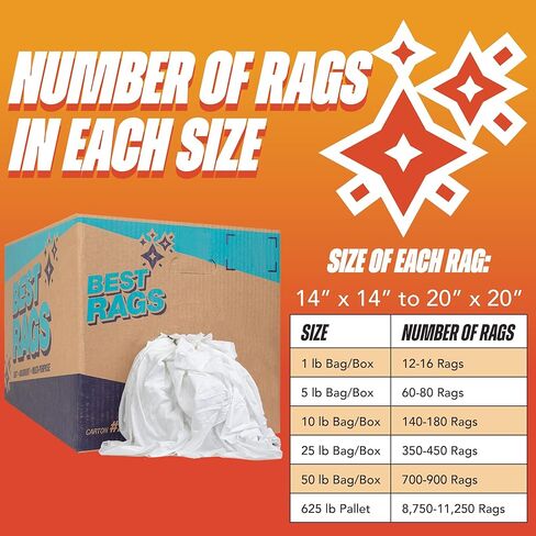 Arkwright Premium T-Shirt Rags Bulk, 5 lb Box, Cotton Cleaning Towels, Low Lint Knit Wiping Cloths for Paint, Stain, Grease, Shop and Auto Use, Quick Dry Machine Washable, White in Saudi Arabia