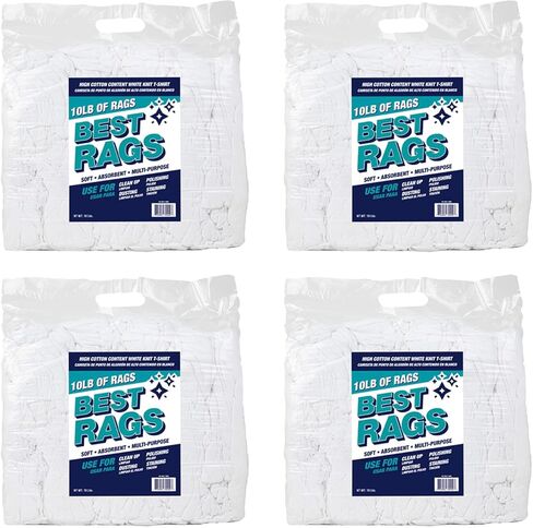 Arkwright Premium T-Shirt Rags Bulk, 5 lb Box, Cotton Cleaning Towels, Low Lint Knit Wiping Cloths for Paint, Stain, Grease, Shop and Auto Use, Quick Dry Machine Washable, White in Saudi Arabia