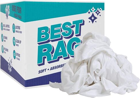 Arkwright Premium T-Shirt Rags Bulk, 5 lb Box, Cotton Cleaning Towels, Low Lint Knit Wiping Cloths for Paint, Stain, Grease, Shop and Auto Use, Quick Dry Machine Washable, White in Saudi Arabia