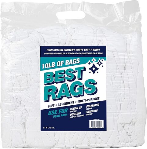 Arkwright Premium T-Shirt Rags Bulk, 5 lb Box, Cotton Cleaning Towels, Low Lint Knit Wiping Cloths for Paint, Stain, Grease, Shop and Auto Use, Quick Dry Machine Washable, White in Saudi Arabia